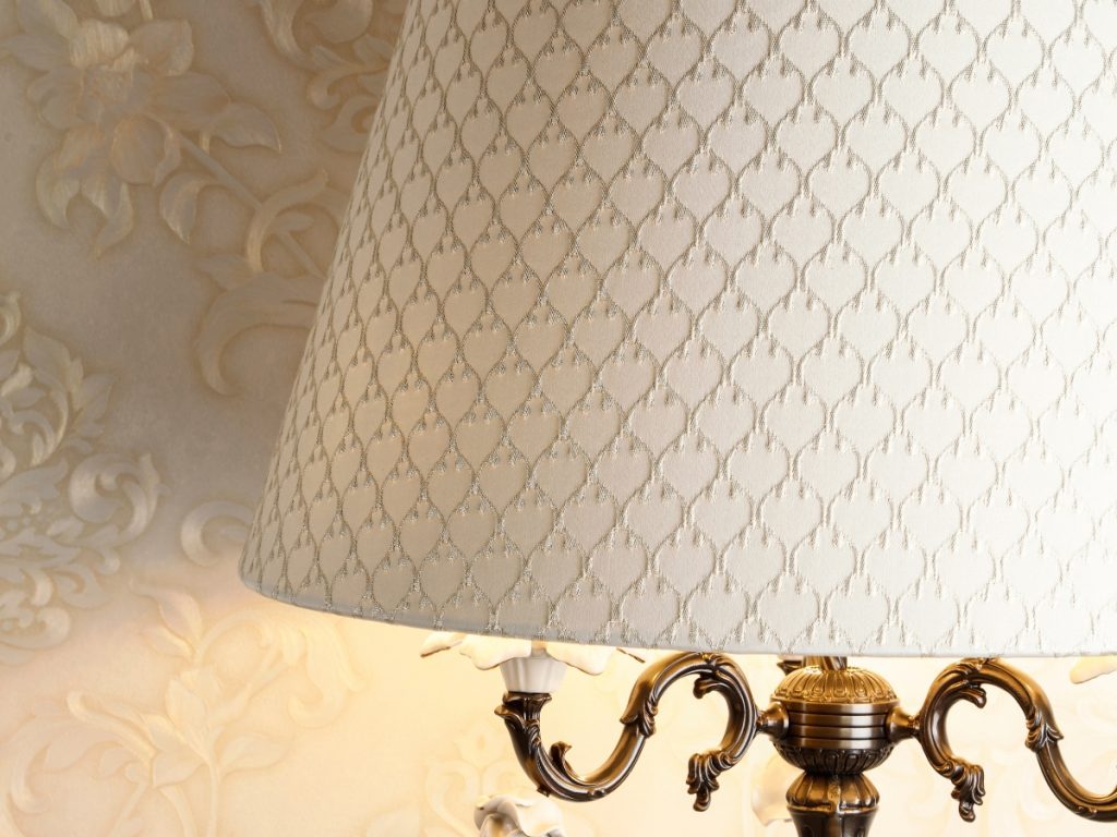 Bespoke lampshade Images. White material with decoration